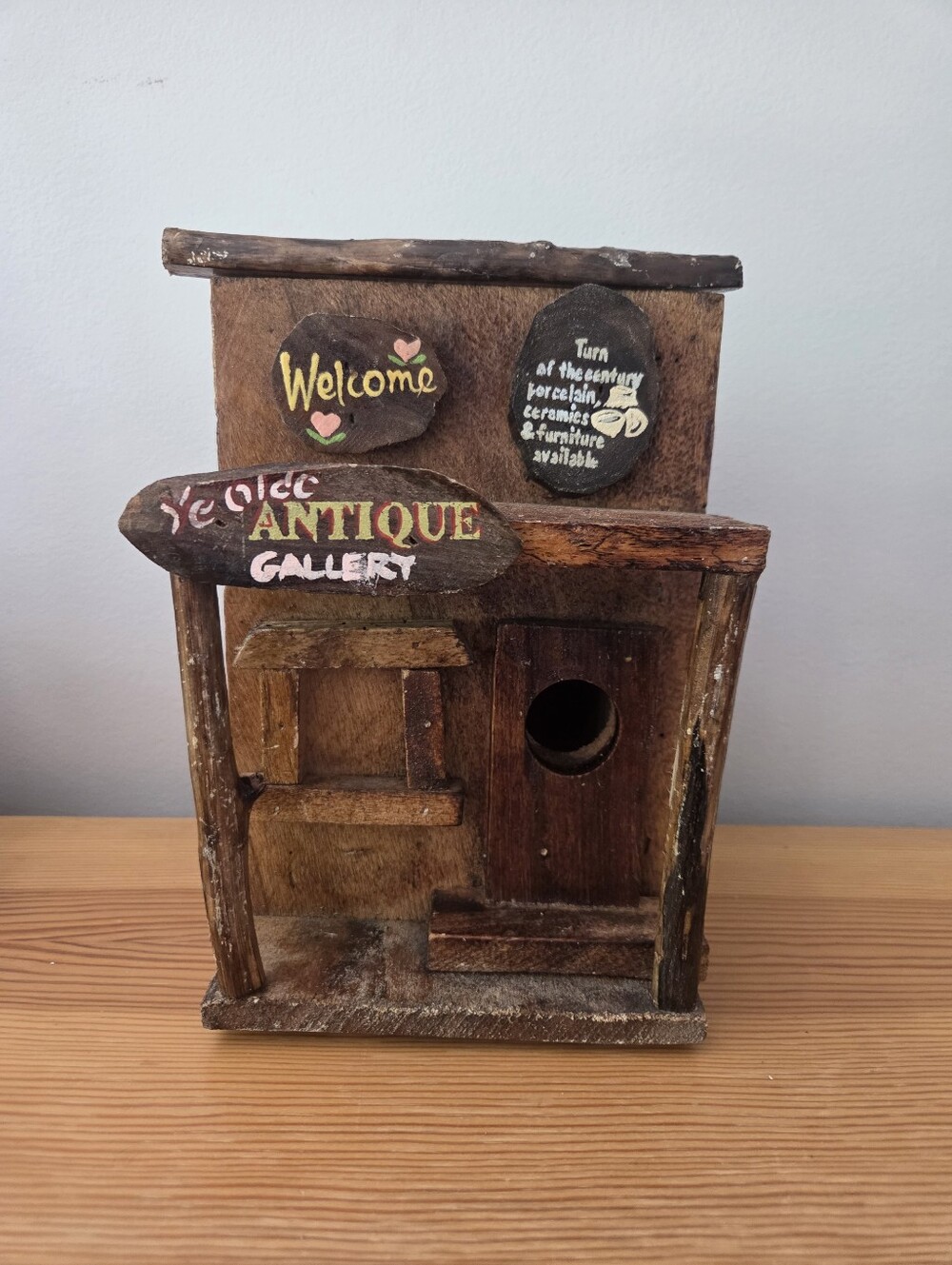 Handmade "Ye Olde Antique Gallery" Folk Art Birdhouse